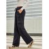 image:imageSidefeel Womens Corduroy Pants Casual High Waisted Elastic Drawstring Cargo Loose Fit Wide Leg Pants with PocketsDark Gray