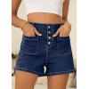 image:imageSidefeel Womens Jean Shorts Button Fly Stretchy High Waisted Summer Outfit Denim ShortsBluing