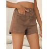 image:imageSidefeel Womens Jean Shorts Button Fly Stretchy High Waisted Summer Outfit Denim ShortsBrown