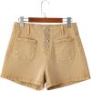 image:imageSidefeel Womens Jean Shorts Button Fly Stretchy High Waisted Summer Outfit Denim ShortsKhaki