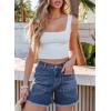 image:imageSidefeel Womens Jean Shorts Casual Summer High Waisted Stretchy Zimbaplatinum Raw Hem Denim Shorts with PocketsBlue