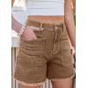 image:imageSidefeel Womens Jean Shorts Casual Summer High Waisted Stretchy Zimbaplatinum Raw Hem Denim Shorts with PocketsBrown