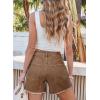 image:imageSidefeel Womens Jean Shorts Casual Summer High Waisted Stretchy Zimbaplatinum Raw Hem Denim Shorts with PocketsBrown