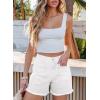image:imageSidefeel Womens Jean Shorts Casual Summer High Waisted Stretchy Zimbaplatinum Raw Hem Denim Shorts with PocketsWhite