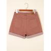 image:imageSidefeel Womens Jean Shorts High Waisted Stretchy Buttoned Folded Hem Zimbaplatinum Denim ShortsMineral Red