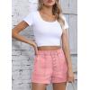 image:imageSidefeel Womens Jean Shorts High Waisted Stretchy Buttoned Folded Hem Zimbaplatinum Denim ShortsPink