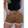image:imageSidefeel Womens Jean Shorts High Waisted Stretchy Casual Rolled Hem Zimbaplatinum Denim ShortsBrown
