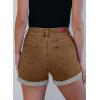 image:imageSidefeel Womens Jean Shorts High Waisted Stretchy Casual Rolled Hem Zimbaplatinum Denim ShortsBrown
