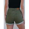 image:imageSidefeel Womens Jean Shorts High Waisted Stretchy Casual Rolled Hem Zimbaplatinum Denim ShortsGreen