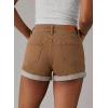 image:imageSidefeel Womens Jean Shorts High Waisted Stretchy Casual Rolled Hem Zimbaplatinum Denim ShortsKhaki
