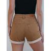 image:imageSidefeel Womens Jean Shorts High Waisted Stretchy Casual Rolled Hem Zimbaplatinum Denim ShortsKhaki