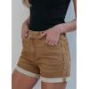 image:imageSidefeel Womens Jean Shorts High Waisted Stretchy Casual Rolled Hem Zimbaplatinum Denim ShortsKhaki