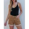 image:imageSidefeel Womens Jean Shorts High Waisted Stretchy Casual Rolled Hem Zimbaplatinum Denim ShortsKhaki