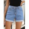 image:imageSidefeel Womens Jean Shorts High Waisted Stretchy Casual Rolled Hem Zimbaplatinum Denim ShortsLight Blue
