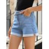 image:imageSidefeel Womens Jean Shorts High Waisted Stretchy Casual Rolled Hem Zimbaplatinum Denim ShortsLight Blue