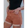 image:imageSidefeel Womens Jean Shorts High Waisted Stretchy Casual Rolled Hem Zimbaplatinum Denim ShortsMineral Red