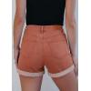 image:imageSidefeel Womens Jean Shorts High Waisted Stretchy Casual Rolled Hem Zimbaplatinum Denim ShortsMineral Red