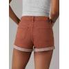 image:imageSidefeel Womens Jean Shorts High Waisted Stretchy Casual Rolled Hem Zimbaplatinum Denim ShortsMineral Red