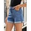 image:imageSidefeel Womens Jean Shorts High Waisted Stretchy Casual Rolled Hem Zimbaplatinum Denim ShortsSky Blue
