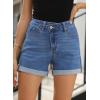 image:imageSidefeel Womens Jean Shorts High Waisted Stretchy Casual Rolled Hem Zimbaplatinum Denim ShortsSky Blue