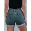 image:imageSidefeel Womens Jean Shorts High Waisted Stretchy Casual Rolled Hem Zimbaplatinum Denim ShortsVintage Blue