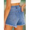 image:imageSidefeel Womens Jean Shorts High Waisted Stretchy Raw Hem Buttoned Split Denim Shorts