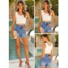 image:imageSidefeel Womens Jean Shorts High Waisted Stretchy Raw Hem Summer Denim Shorts with PocketsBrown
