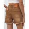 image:imageSidefeel Womens Jean Shorts High Waisted Stretchy Raw Hem Summer Denim Shorts with PocketsBrown