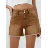 image:imageSidefeel Womens Jean Shorts High Waisted Stretchy Raw Hem Summer Denim Shorts with PocketsBrown
