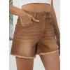 image:imageSidefeel Womens Jean Shorts High Waisted Stretchy Raw Hem Summer Denim Shorts with PocketsBrown