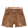 image:imageSidefeel Womens Jean Shorts High Waisted Stretchy Raw Hem Summer Denim Shorts with PocketsBrown