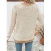 image:imageSidefeel Womens Long Sleeve Pullover Sweaters Casual Crewneck Chunky Knit Color Block Jumper TopsApricot
