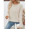 image:imageSidefeel Womens Long Sleeve Pullover Sweaters Casual Crewneck Chunky Knit Color Block Jumper TopsApricot