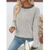 image:imageSidefeel Womens Long Sleeve Pullover Sweaters Casual Crewneck Chunky Knit Color Block Jumper TopsGray