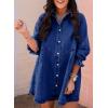 image:imageSidefeel Womens Smocked 3 4 Sleeve Button Down Denim Jeans DressesA Blue