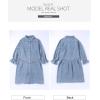 image:imageSidefeel Womens Smocked 3 4 Sleeve Button Down Denim Jeans DressesA Blue
