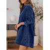 image:imageSidefeel Womens Smocked 3 4 Sleeve Button Down Denim Jeans DressesDark Blue