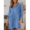 image:imageSidefeel Womens Smocked 3 4 Sleeve Button Down Denim Jeans DressesSky Blue