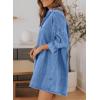 image:imageSidefeel Womens Smocked 3 4 Sleeve Button Down Denim Jeans DressesSky Blue