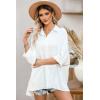 image:imageSidefeel Womens Summer Oversized 34 Sleeve Button Down Shirts Side Slit Dressy Casual Blouses Loose Fit Tunic Tops
