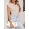 image:imageSidefeel Womens Tops Casual Crewneck Cap Sleeve Tops Ribbed Raw Hem Summer T Shirts Slim Fit Basic Tees BlousesApricot
