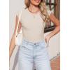 image:imageSidefeel Womens Tops Casual Crewneck Cap Sleeve Tops Ribbed Raw Hem Summer T Shirts Slim Fit Basic Tees BlousesApricot