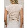 image:imageSidefeel Womens Tops Casual Crewneck Cap Sleeve Tops Ribbed Raw Hem Summer T Shirts Slim Fit Basic Tees BlousesApricot