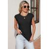 image:imageSidefeel Womens Tops Casual Crewneck Cap Sleeve Tops Ribbed Raw Hem Summer T Shirts Slim Fit Basic Tees BlousesBlack