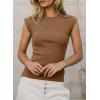 image:imageSidefeel Womens Tops Casual Crewneck Cap Sleeve Tops Ribbed Raw Hem Summer T Shirts Slim Fit Basic Tees BlousesBrown