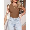 image:imageSidefeel Womens Tops Casual Crewneck Cap Sleeve Tops Ribbed Raw Hem Summer T Shirts Slim Fit Basic Tees BlousesBrown