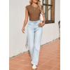 image:imageSidefeel Womens Tops Casual Crewneck Cap Sleeve Tops Ribbed Raw Hem Summer T Shirts Slim Fit Basic Tees BlousesBrown