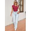 image:imageSidefeel Womens Tops Casual Crewneck Cap Sleeve Tops Ribbed Raw Hem Summer T Shirts Slim Fit Basic Tees BlousesBurgundy