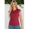 image:imageSidefeel Womens Tops Casual Crewneck Cap Sleeve Tops Ribbed Raw Hem Summer T Shirts Slim Fit Basic Tees BlousesBurgundy