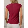 image:imageSidefeel Womens Tops Casual Crewneck Cap Sleeve Tops Ribbed Raw Hem Summer T Shirts Slim Fit Basic Tees BlousesBurgundy